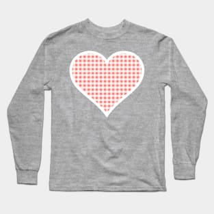 Coral and White Gingham Heart Long Sleeve T-Shirt